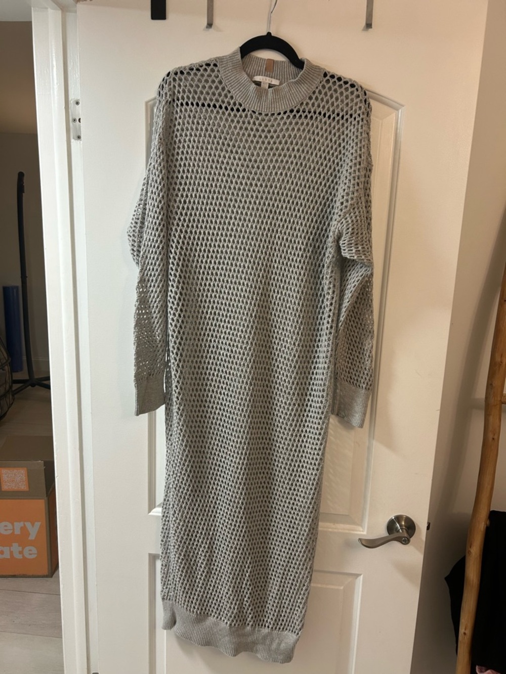 Lunya Cotton Silk Blend Open Knit Sweater Dress XS/S Gray